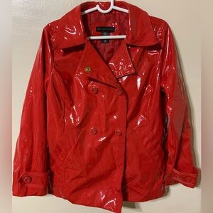 🦋NWOT New York & Company Red Vinyl Trench Coat .Size M
